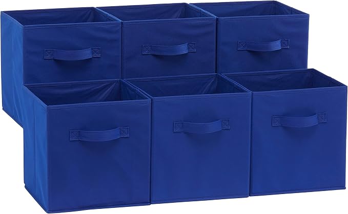 Amazon Basics Collapsible Fabric Storage Bins with Handles, Cube Organizer for Home Organization, 10.5"x10.5"x11", Navy, 6 Count (Pack of 5)