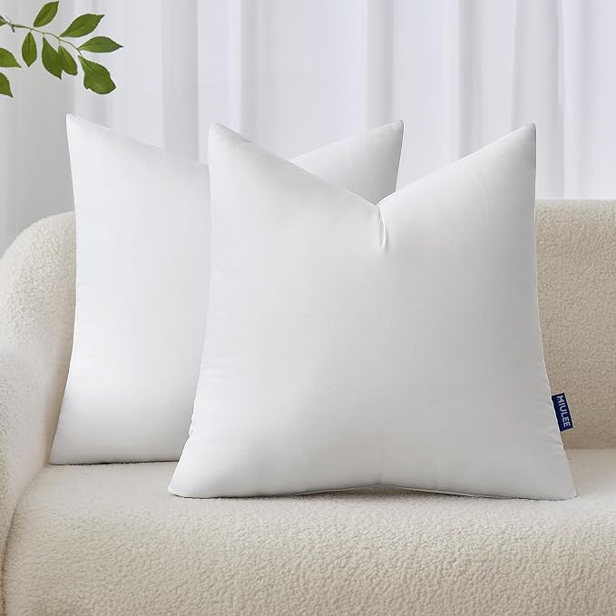 MIULEE 20x20 Pillow Inserts Set of 2, Throw Pillows for Sofa Couch Bed | Premium Virgin Filling, Soft Brushed Fabric, Decorative Pillow, Lumbar Back and Neck Support