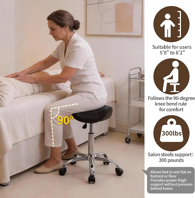 FIRAVOE Saddle Stool, Swivel Saddle Stools with Wheels, Adjustable Rolling Stool 18"-26", Faux Leather Rolling Saddle Stool for Salon, Massage, Clinic, Lab, Office (Black, 1PCS (18"-26"))