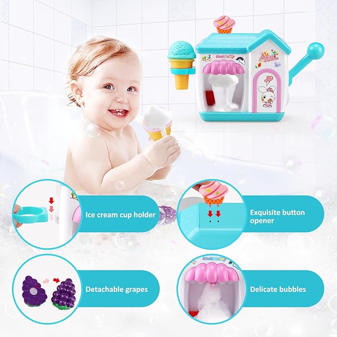Toddler Bath Toys for 3 4 5 6 7 8 Years Old Girls, Bubble Ice Cream Maker Bath Toy, Shower Toys, Toddler Bath Toys Age 2-4, Bathtub Bubble Machine, Toy for 3 4 5 6 7 8 Years Old Boys Girls