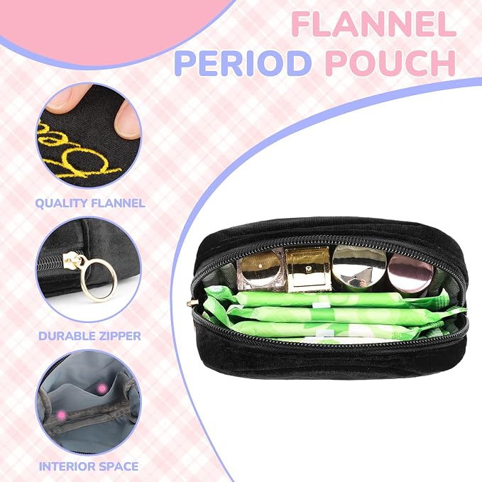 Flannel Sanitary Napkin Storage Bags Menstrual Cup Pouch Portable Zipper Nursing Pad Holder Tampons Collect Bags Feminine Menstruation First Period Kit Bag for Women Black