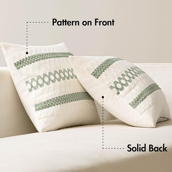 MIULEE Set of 2 Sage Green Boho Decorative Lumbar Pillow Covers 12x20 Inch | Farmhouse Couch Throw Pillows, Modern Cotton Cushion Covers, Macrame Woven Spring Home Decor for Bed Sofa Chair
