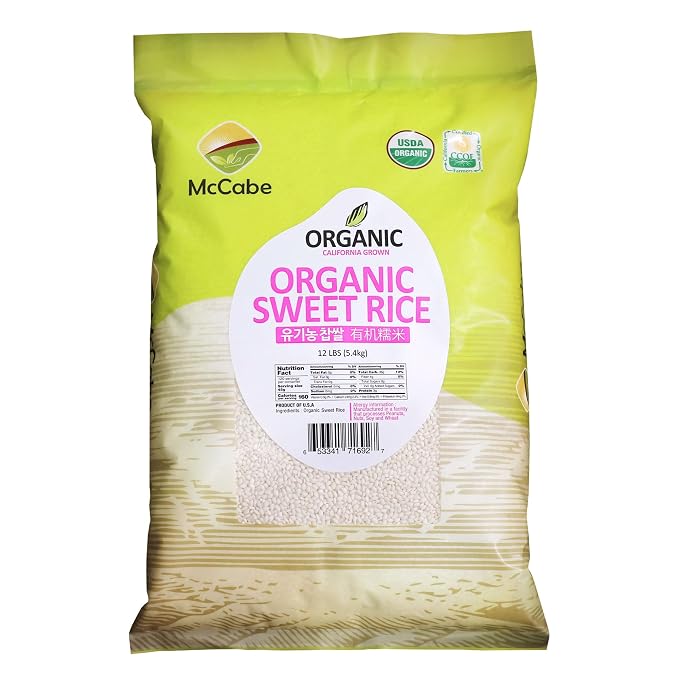 McCabe Organic Sweet Rice - Organic Glutinous Sweet Rice | Gluten Free & GMO-Free Sticky Rice | Rich in Fibers and Minerals | USDA and CCOF Certified | Product of USA | 12 Lbs Pack of 2