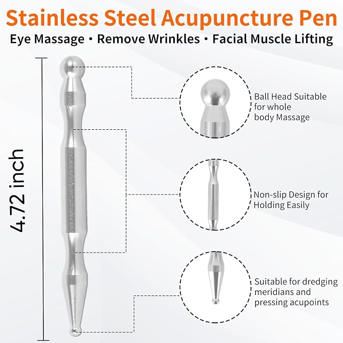 Stainless Steel Gua Sha & Acupuncture Pen, Trigger Point Massager Tool | suits daily home facial care, supports scraping and acupoint massage to ease facial tightness for women and mothers