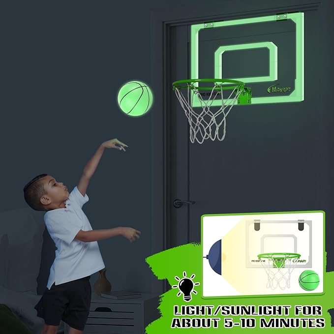 AOKESI Mini Portable Basketball Hoop Indoor Glow in The Dark, Over The Door Basketball Net Goal for Room Outdoor Play Game Toys Gift for Adult Kids Boys 5 6 7 8 9 10