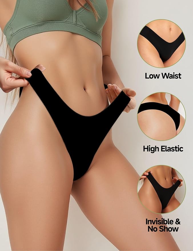 Seamless Thongs for Women No Show G-String Thong Breathable Cotton Panty Liners Underwear for Yoga Workout Gym