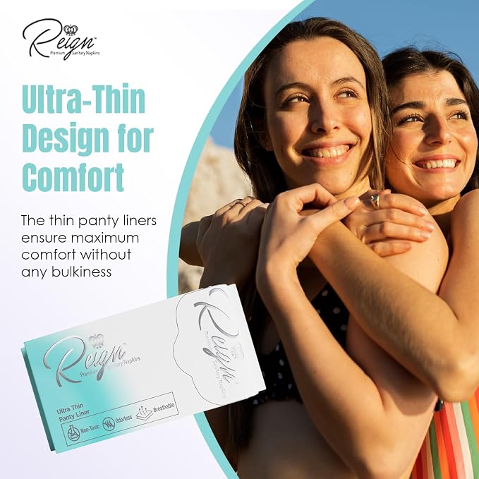 Reign Ultra Thin Panty Liners, Menstrual Sanitary Napkins for Women, Women's Period Pads (30 Count)