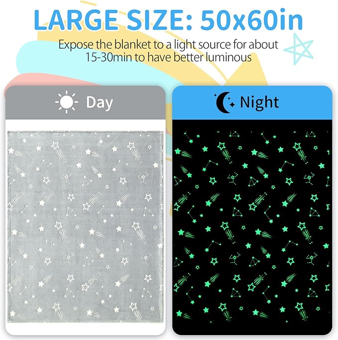 Glow in The Dark Blanket Stars Gifts for Girls Boys,Soft Blanket 3 4 5 6 7 8 9 10 Year Old Kids Gifts,Toddler Girls Toys Age 6-8,Gifts for Kids for Valentine's Day Birthday Presents,50"x60"