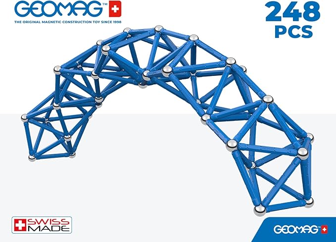 Geomag Masterbox Magnetic Toys for Kids Ages 8+, 248pc Blue Educational STEM Magnets for Kids - Swiss-Made Magnetic Blocks, Tiles and Building Toys from 100% Recycled Plastic
