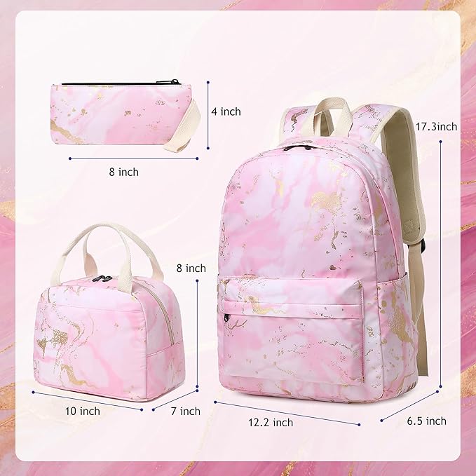 Bluboon Teen Girls School Backpack Kids Bookbag Set with Lunch Box Pencil Case Travel Laptop Backpack Casual Daypacks (Pink)