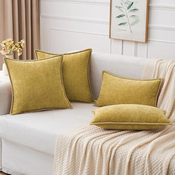 MIULEE Decorative Couch Throw Pillow Covers 18x18 Inch Mustard Yellow | Farmhouse Pillow Covers with Stitched Edge, Soft Chenille Cushion Cases, for Sofa Bed Living Room Home Decor