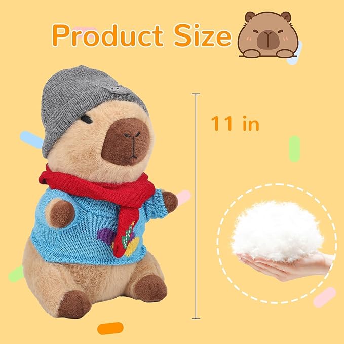Capybara Plush with 10 Pcs Clothes & Accessories,Christmas Stuffed Animals, 10.2 in Cute Capybara Plush Toys,Birthday Gifts&Dress Up Cute Plushies for Boys/Girls (Daily)