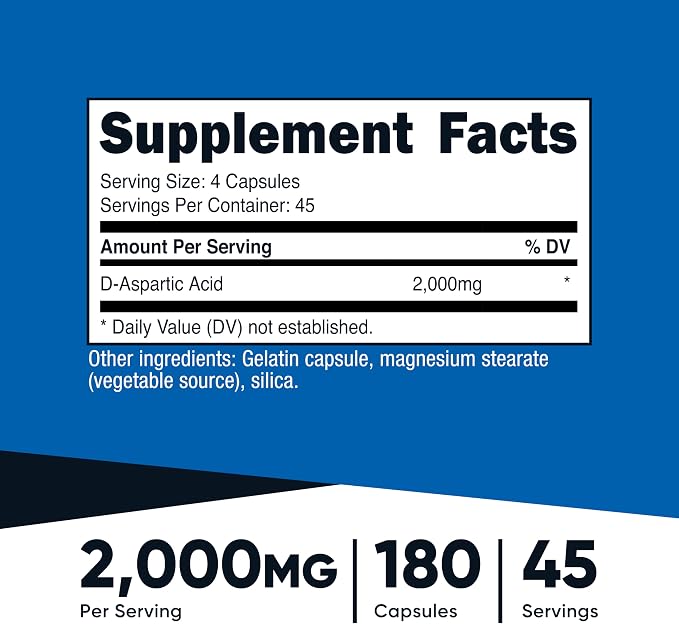 Nutricost D-Aspartic Acid (DAA) Capsules 2000mg Per Serving (180 Capsules) - Non-GMO Supplement