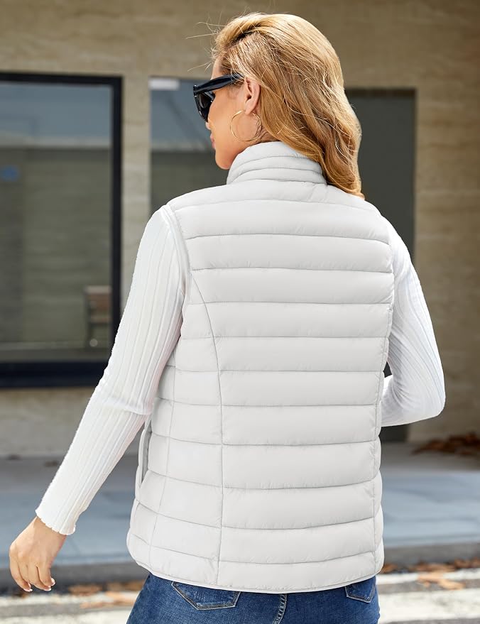 MAGCOMSEN Women's Puffer Vest Lightweight Stand Collar Zip 4 Pockets Puffy Vests Sleeveless Quilted Padded Outerwear