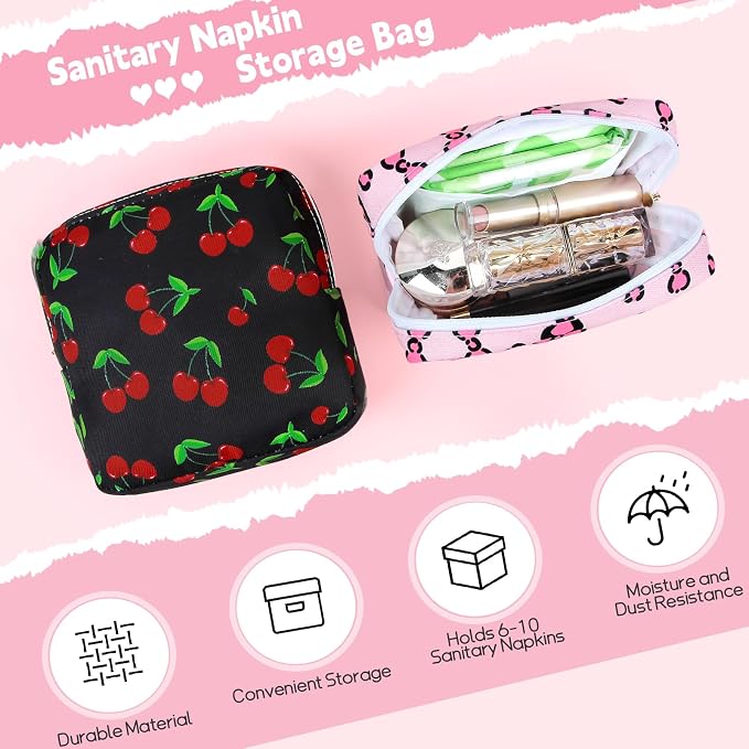 Sanitary Pad Storage Bag Portable Period Bag for Teen Pads/Sanitary Napkins/Small Tampons, Sanitary Napkin Storage Bag First Period Gifts for Teen Girls (Pink Plaid Bowknot)
