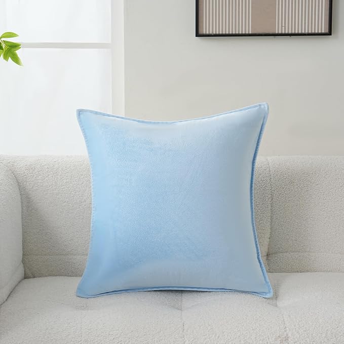 Velvet Light Blue Throw Pillow Covers 24”x24”Pack of 2 Soft Decorative | Square Cushion Covers for Couch Sofa Bed Livingroom Car Home Decor,60x60Cm