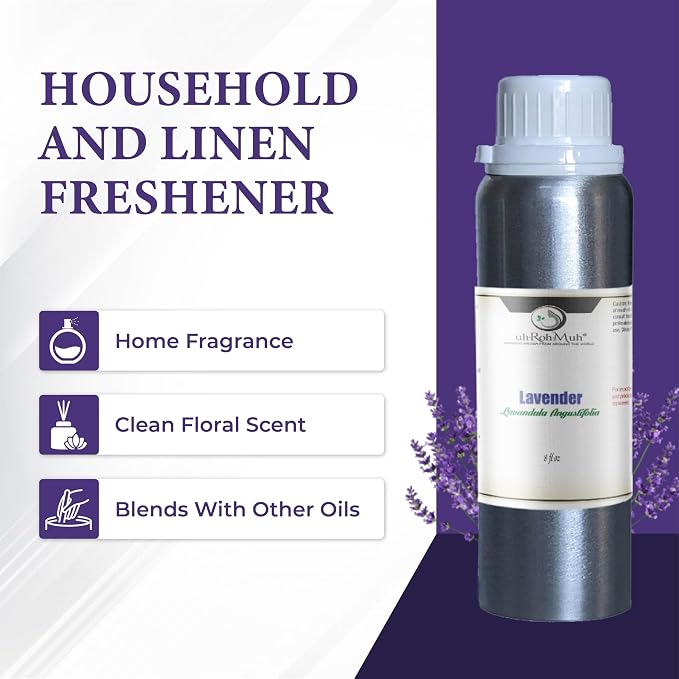 Organic Lavender Essential Oil - Steam Distilled Lavandula Angustifolia, Flower Oil, Premium Floral Aroma Middle Note Oil for Aromatherapy, Skincare, Haircare and DIY Cosmetic Formulations - 8 Fl oz