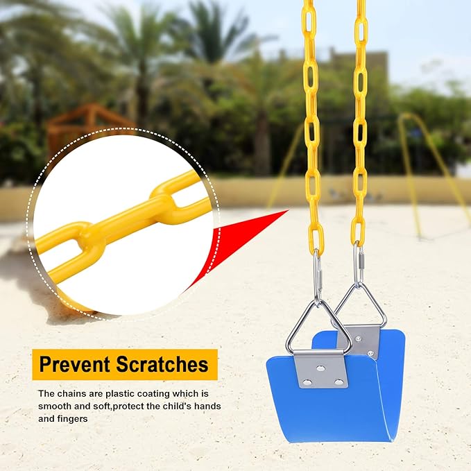 AGPTEK 2 Packs Swing Sets, Seat with 66 Inch Anti-Rust Chains Thermoplastic Coated, Support 250lb, Cushion Accessories Replacement with Snap Hooks for Outdoors, Playground, Jungle Gym (Blue)