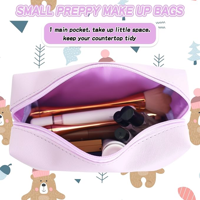 URSKYTOUS Gifts for Girls Initial Makeup Bag Personalized Cosmetic Bag with Zipper Cute Travel Toiletry Bag Waterproof PU Preppy Makeup Pouch Birthday Gift for Teen Girls Women(Purple V)