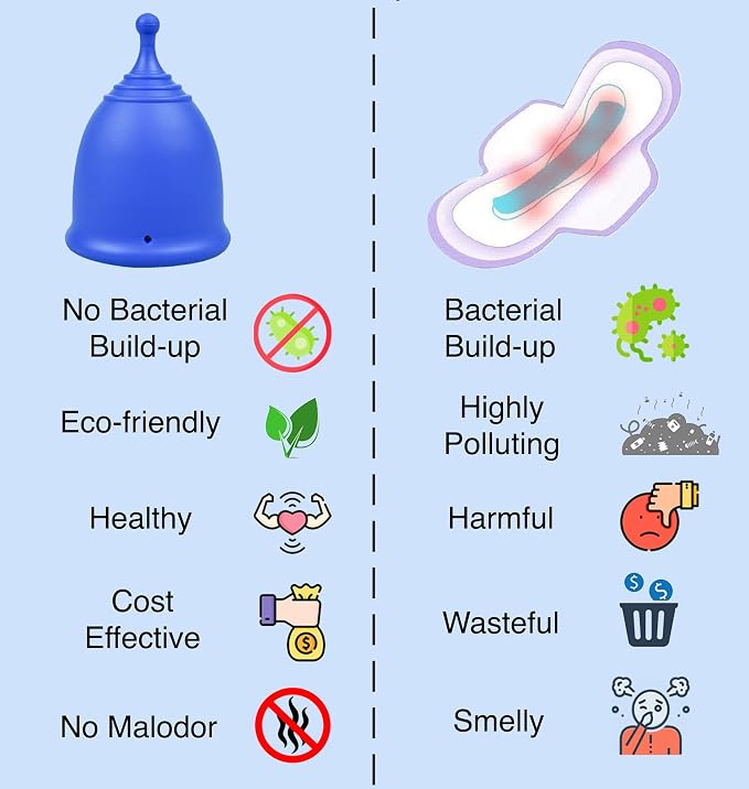 SHORDY Menstrual Cups - Large Reusable Period Cup for Women (Blue) | 100% medical grade silicone Copa menstrual, Heavy flow, Wear up to 12 hr with comfort, Pads, Disc & tampon alternative