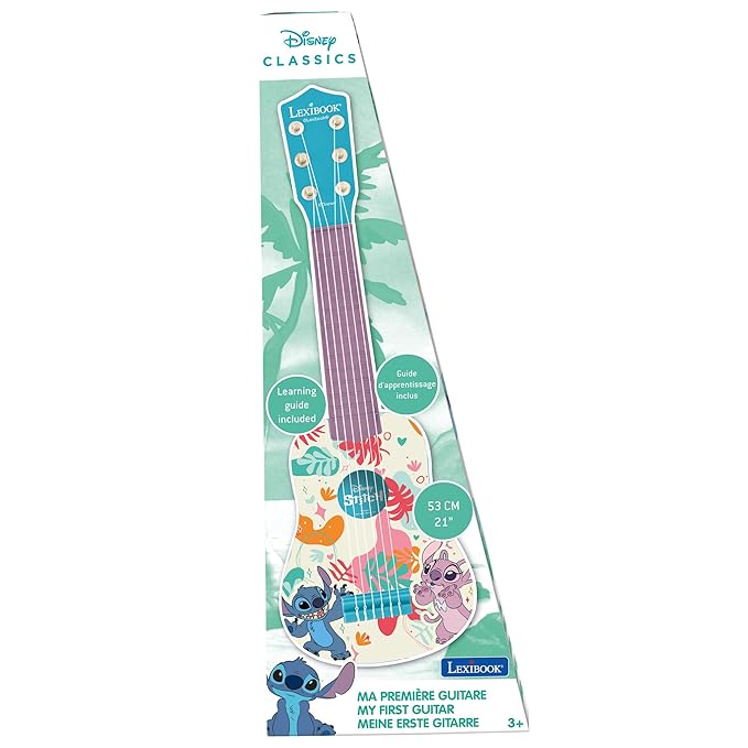 Lexibook, Disney Stitch, My First Guitar for Children, 6 Nylon Strings, 53 cm / 21'', Guide Included, Blue, K200D