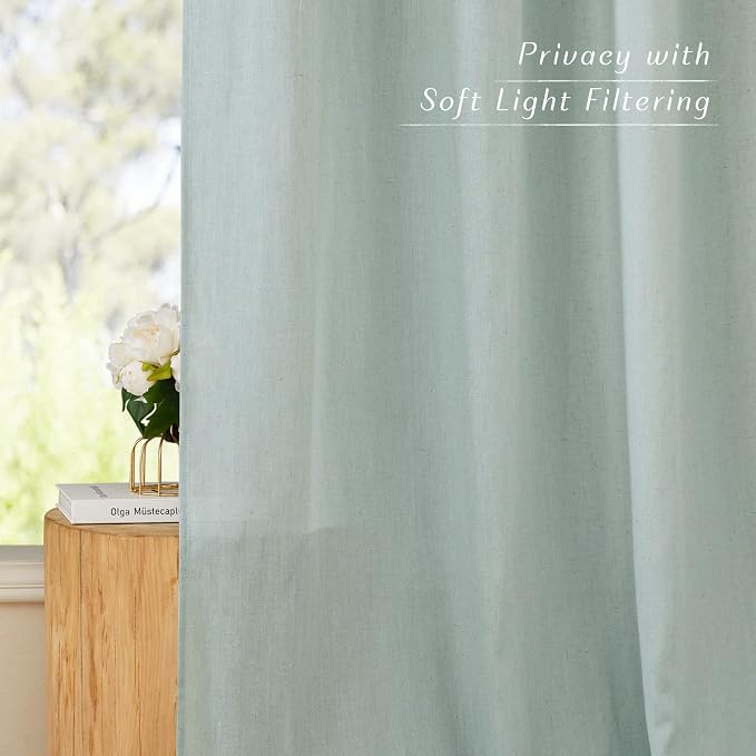 NICETOWN Rustic Linen 96 inch Long Curtains for Living Room, Grommet Privacy Added Thick Linen Weave with Light Filter Window Curtains & Drapes for Bedroom, Sage Green, W42 x L96, 2 Panels