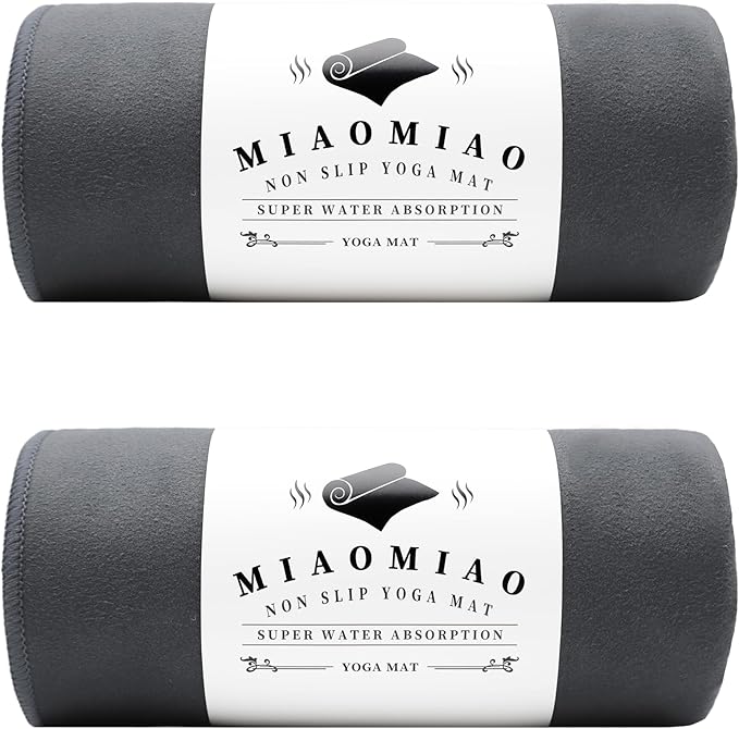 MIAOMIAO 2 Pack Non-Slip Hot Yoga Towel Set,Super Absorbent Microfiber in, 24.5" x 72" - Anti-Slip, Injury Free Design for Pilates, Yoga Mats, Exercise, and Fitness Gear Carbon Grey