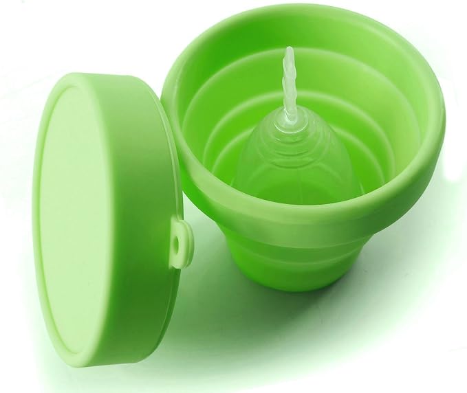 Menstrual Cup Sterilizer Cleaner, LUCKY CLOVER Collapsible Silicone Cup Foldable Sterilizing Cup for Menstrual Cups and Storing Your Diva Cup - Foldable for Travel(Green)
