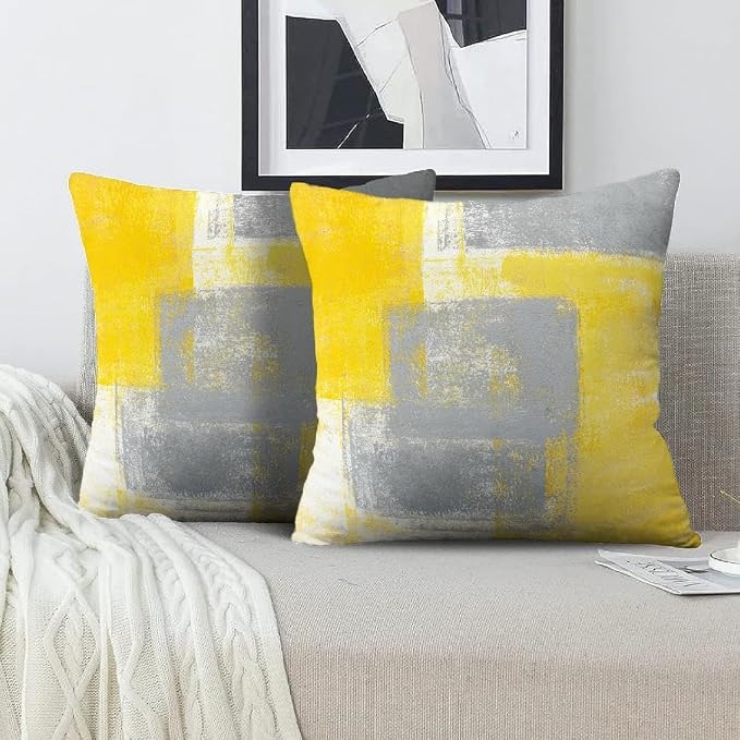 Throw Pillow Covers for Couch, 16x16 Inch, 2 Pack, Grey Yellow | Decorative Throw Pillow Covers Cushion Covers for Couch Bedroom Sofa Living Room