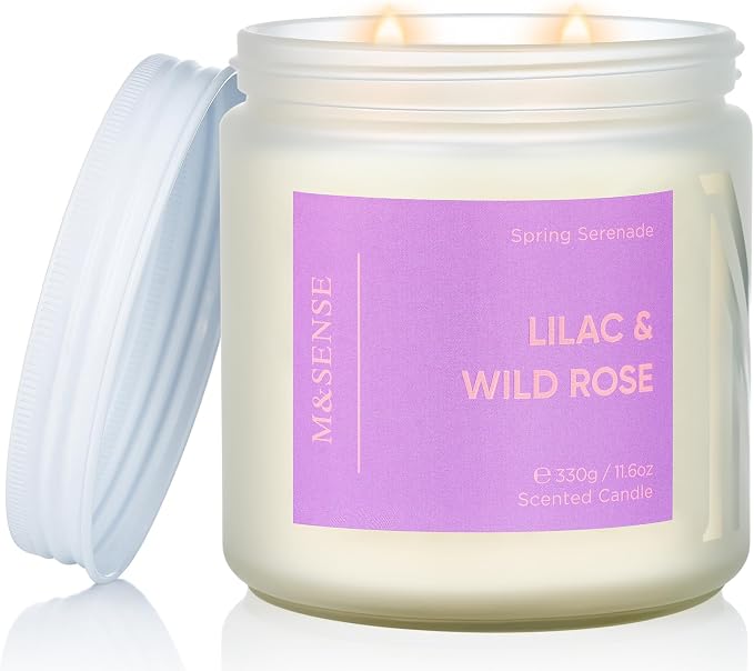 M&SENSE Lilac Wild Rose Scented Candle, 11.6oz 70-Hour Burn Natural Soy Wax | 2-Wick Non-Toxic, Aromatherapy for Home, Gift for Women & Mom for Easter & Spring Refresh