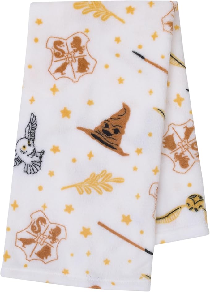 Warner Brothers Harry Potter White, Gold, and Tan Super Soft Plush Baby Blanket