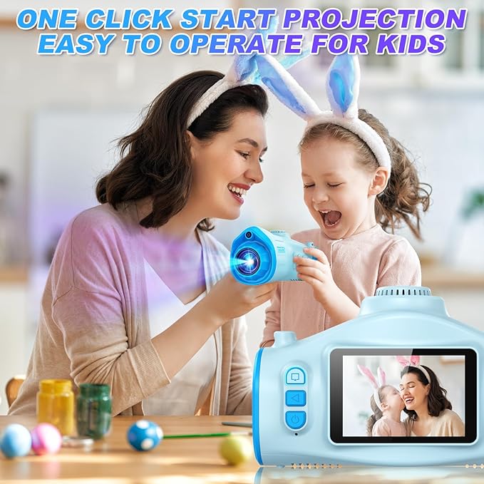 Kids Camera, Camera for Kids with Projector, Offers Projection, 48MP Photography, 1080p Video Recording, Kids Digital Camera Christmas Birthday Gifts for Boys Girls Age 3+ (Blue)