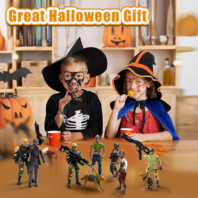 Army Men VS Zombie Action Figures, Realistic 6 Zombie Toys Playset 6 Army Toy Set with Weapons 2 Dog Figures, Halloween Decor Birthday Gift for Boys 3+ (14PCS)