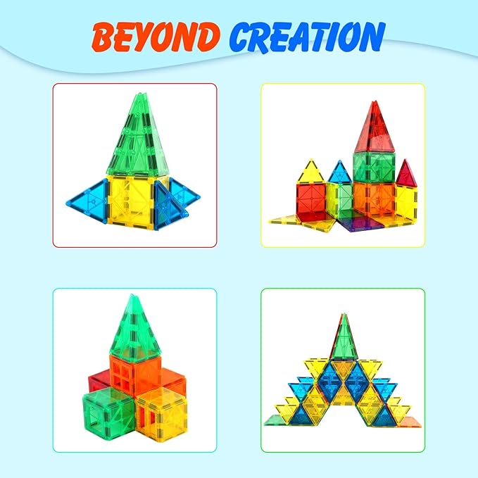 Gemmicc Magnetic Tiles, Magnet Toys Building Blocks for Kids, STEM Approved Educational Toys, Magnet Puzzles Stacking Blocks for Boys Girls,55 PCS Starter Set