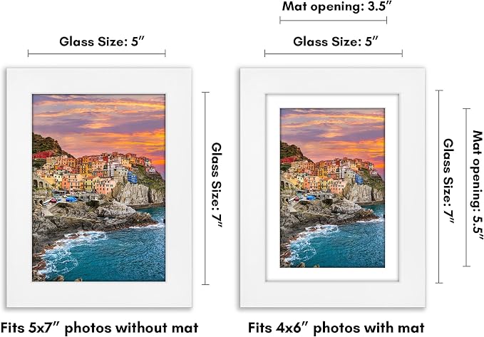 Americanflat 5x7 Picture Frame - Matted to 4x6 - Engineered Wood - White | Shatter-resistant glass, wall or tabletop display with included easel, sawtooth hangers included, use with or without mat