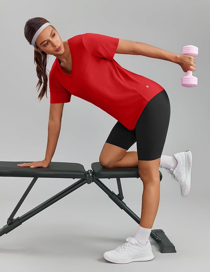 PINSPARK Soft Workout Tops for Women Short Sleeve V Neck Moisture Wicking UPF 50+ Sun Protection Quick Dry Gym Shirts