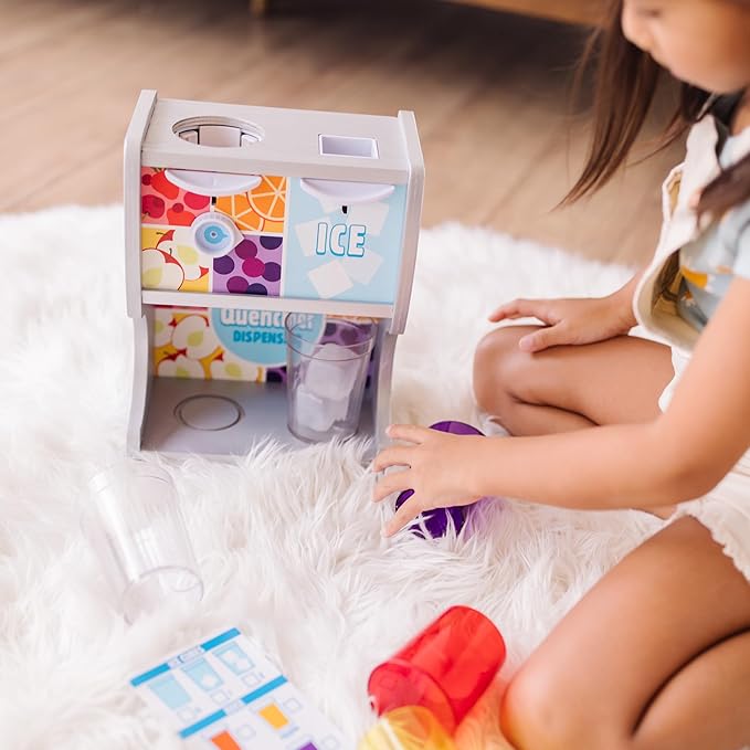Melissa & Doug Thirst Quencher Wooden Drink Dispenser with Juice Inserts, Ice Cubes & Play Kitchen Accessories, Preschool Learning Toys for Girls & Boys 3+ - FSC Certified