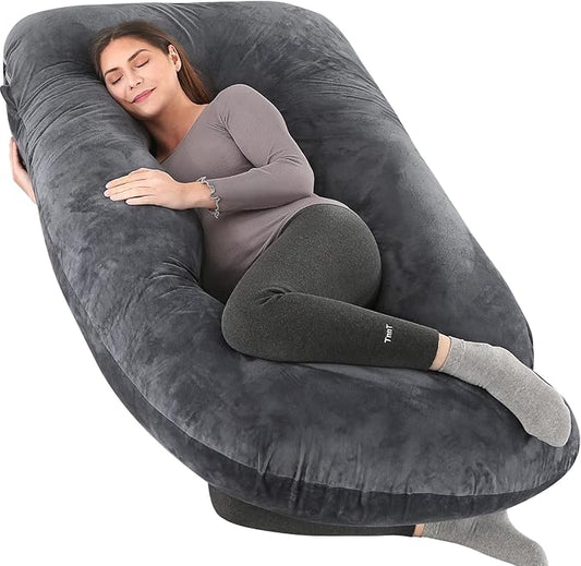 U-Shaped Full Body Pregnancy Pillow for Sleeping – 57" Maternity Pillow with Removable Cover, Support for Back, Legs, Belly & Hips (Velvet -Black)