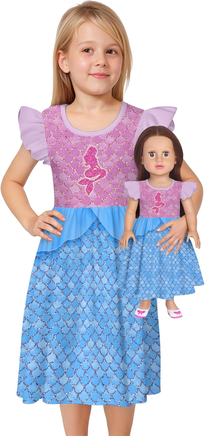 LQSZ Doll and Girl Matching Princess Dress Outfits for Girls and 18" Matching Doll and Girl Clothes