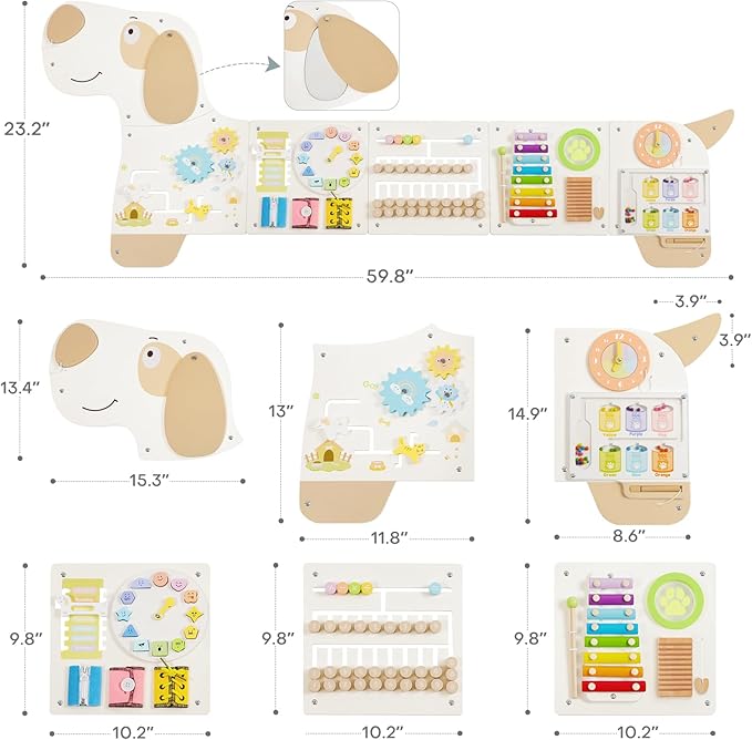Wooden Dog Sensory Wall Panel, Montessori Wall Busy Board, Toddler Learning Activity Center, Educational Montessori Toys for for Kids Room, Preschool & Daycare