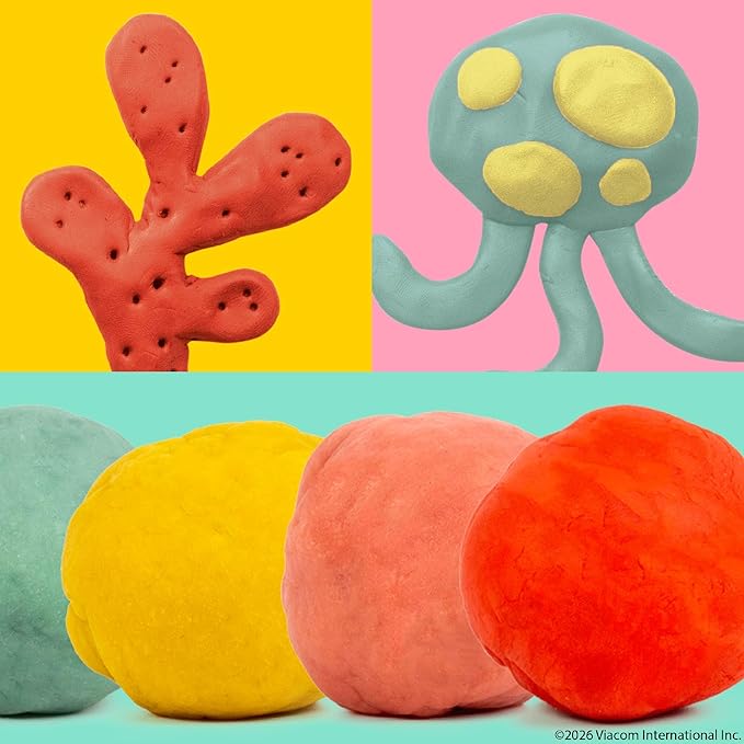 Spongebob Squarepants™ Dough 4-Pack, Sensory Dough in Resealable Storage Containers with Character Impression Molded Lids, Spongebob Toys, Kids Party Favors