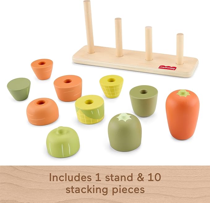 Fisher-Price Wood Toddler Toy Veggie Stacker, Tiny Garden Wooden Sorting & Stacking Activity for Preschool Kids Ages 18+ Months (Amazon Exclusive)
