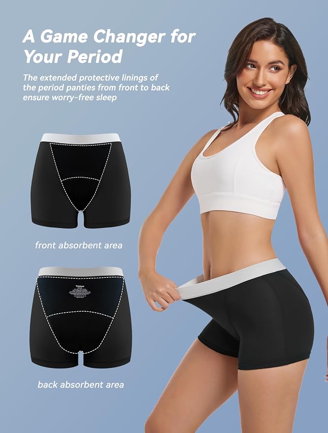 TIICHOO Period Underwear for Women Heavy Flow High Waist Leakproof Panties Sleep Shorts for Menstrual Postpartum 1 Pack
