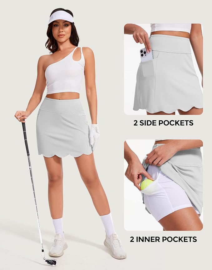 Skorts for Woman with Pockets 16" Golf Athletic Skirts Scalloped Hem Tennis Skirt Dressy Casual