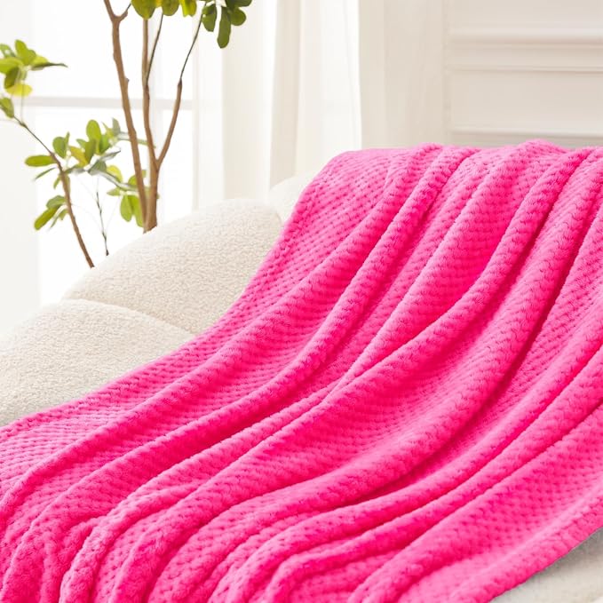 Exclusivo Mezcla Soft Waffle Fleece Bed Blanket King Size, Hot Pink | Lightweight Plush Blanket for Bed, Bedroom, Cozy Flannel with Waffle Texture, Stylish Home Decor, All Season, 104x90 Inches