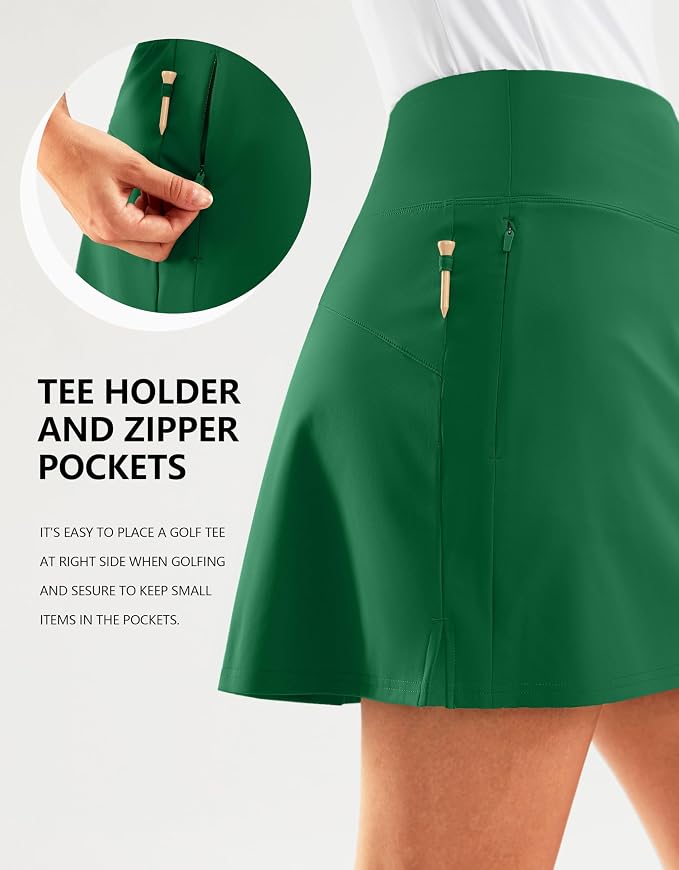 16" Golf Skirt with 2 Zipper Pockets | Tee Holder, Mesh Shorts, High Waisted, Casual, Pickleball, Athletic, Tennis, Skorts for Women