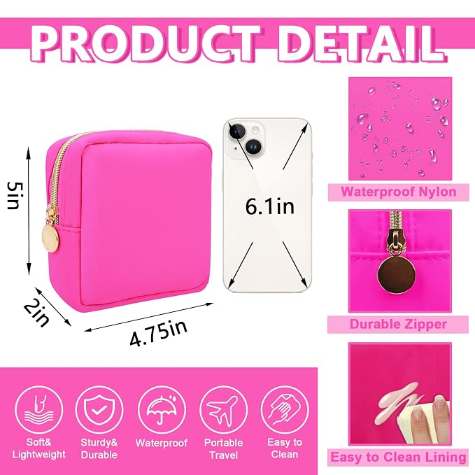 UIXIZQ Mini Makeup Pouch for Purse, Small Cosmetic Bag Pouch Nylon Travel Toiletry Organizers for Women Girls, Cute Zipper Pouch Coin Purse Preppy Storage Bag for School Work(Mini-Bubblegum)