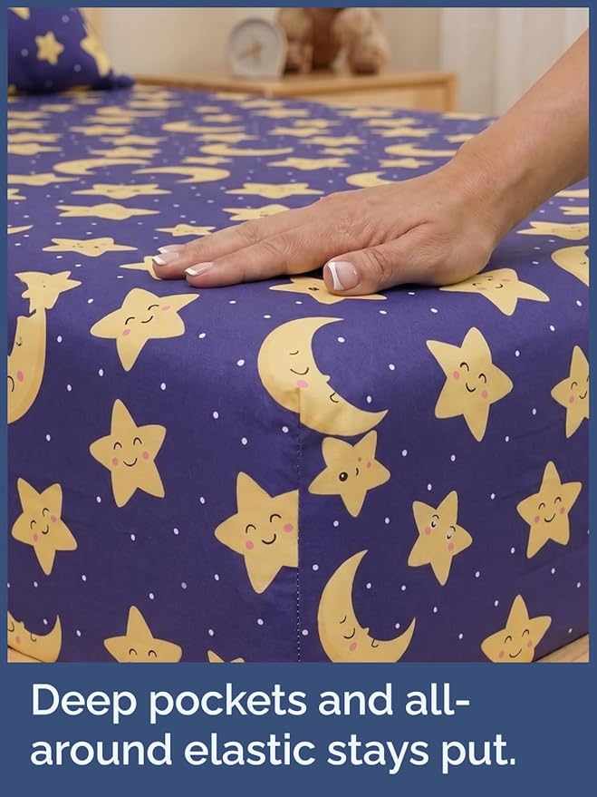 CGK Unlimited Kids Twinkle Stars Full 4 Piece Sheet Set - Boys, Girls, Teens, Toddler - Easy Fit Deep Pockets - Soft, Cooling & Breathable Sheets - Cute, Cozy, Fade & Wrinkle Free - Machine Washable