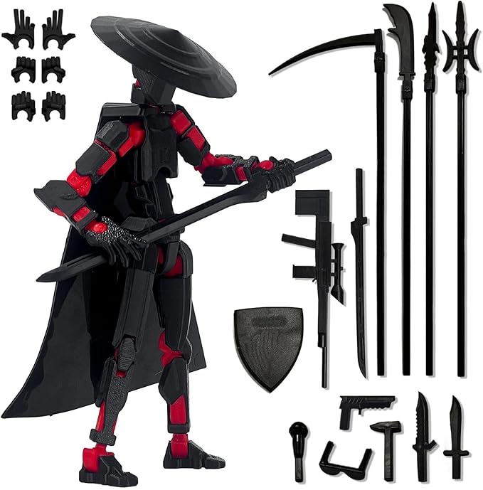 Already Assembled 8 inch T13 Action Figure,Dummy 13 T13 Multi Jointed Movable,for Collectors Desktop Decorations Movability 3D Printed Toys (Black Red)