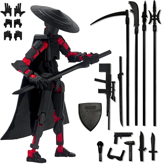Already Assembled 8 inch T13 Action Figure,Dummy 13 T13 Multi Jointed Movable,for Collectors Desktop Decorations Movability 3D Printed Toys (Black Red)